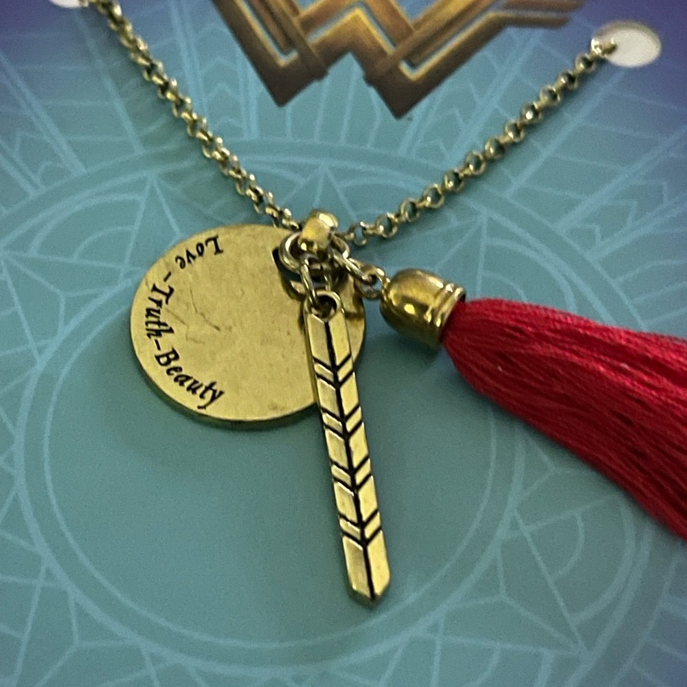 Wonder Woman Shield Pendant with Tassel Necklace
